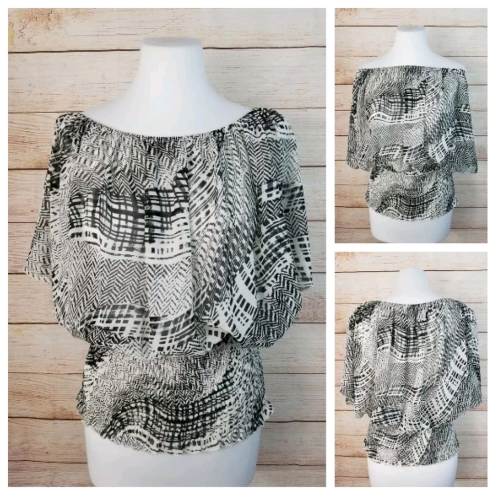 Off-Shoulder Floaty Sleeve Smocked Peplum Top
